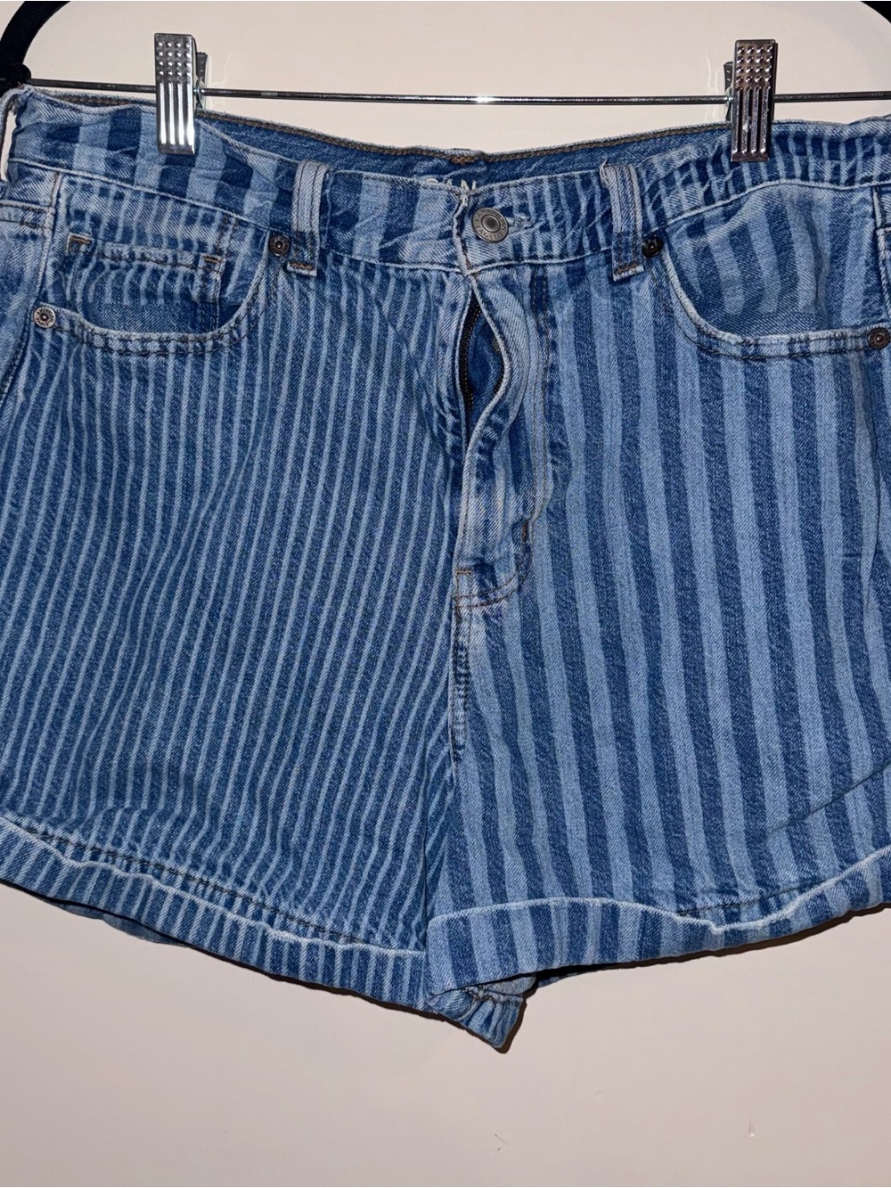 American Eagle Outfitters Striped Blue Denim Shorts